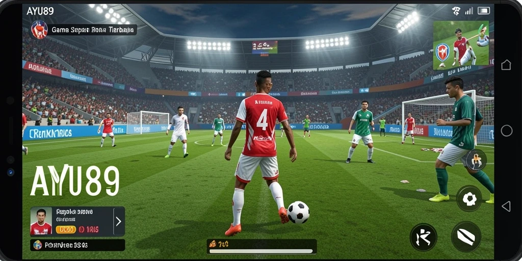 Tampilan gameplay seru di AYU89 dengan aksi sepak bola nyata.