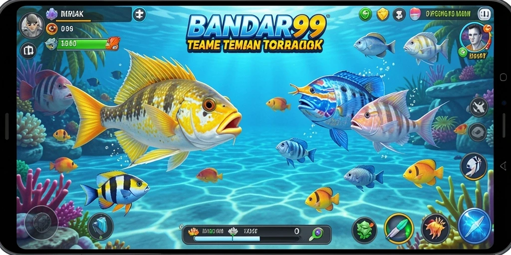 Menampilkan aksi seru dalam gameplay Tembak Ikan BANDAR99.