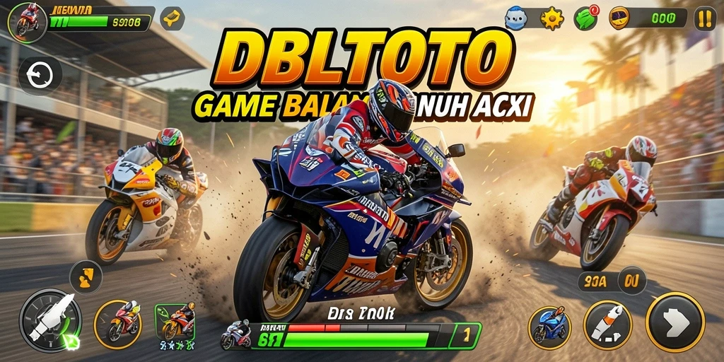 Screenshot gameplay DBLTOTO dengan aksi balapan motor yang intens.