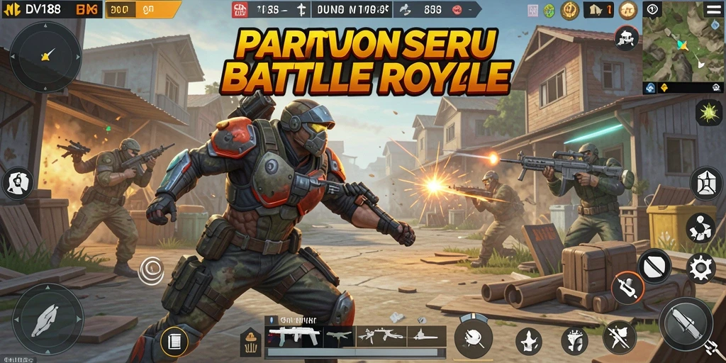 Screenshot gameplay menampilkan pertarungan intens di DV188 Battle Royale.