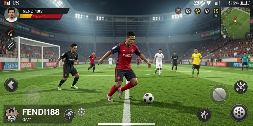 Tampilan gameplay FENDI188 dengan aksi sepak bola yang mendebarkan.