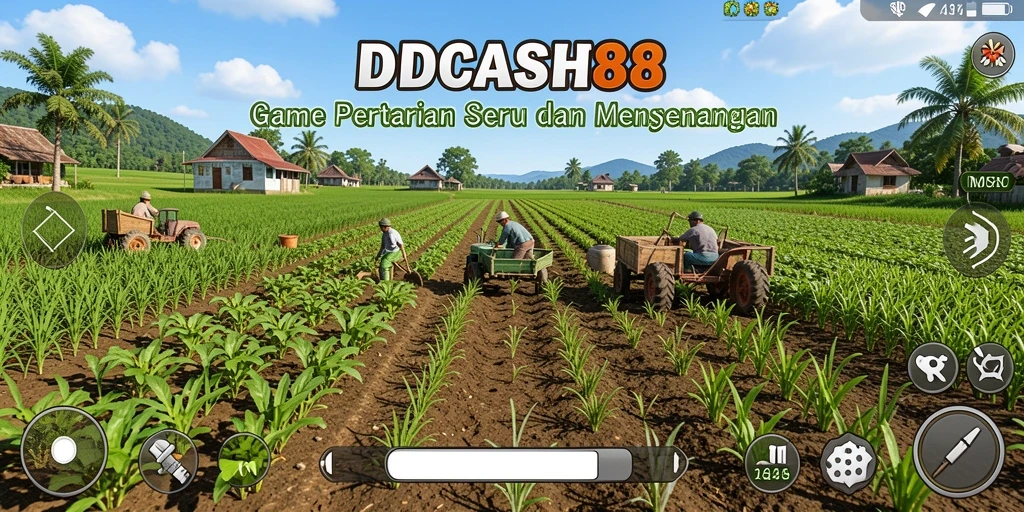 Tampilan gameplay IDCASH88 yang menampilkan ladang yang subur dan produktif.