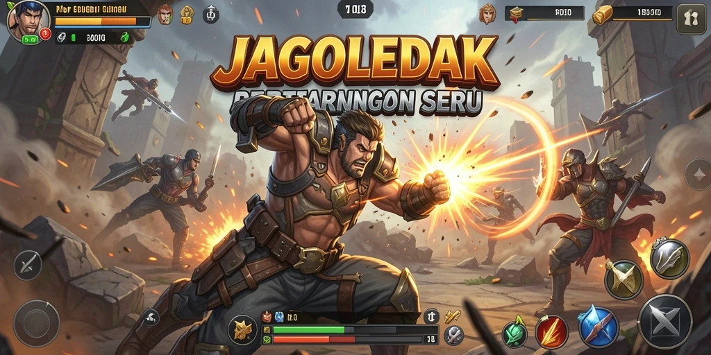 Screenshot utama JAGOLEDAK menampilkan aksi pertarungan yang intens.