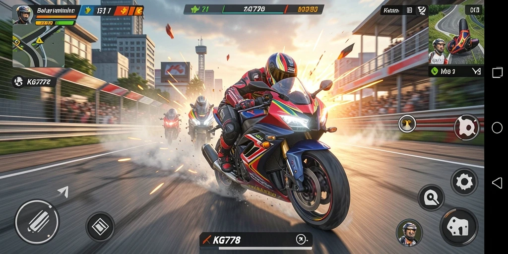 Tampilan gameplay KG778 dengan balapan motor yang mendebarkan.