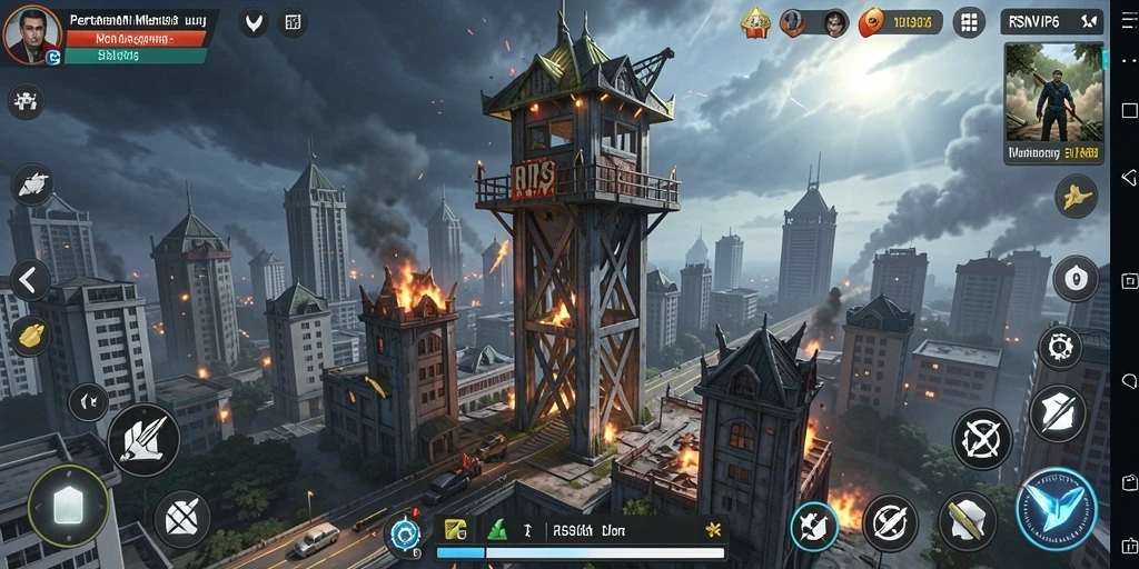 Tangkapan layar utama RSNVIP6 yang menunjukkan pertarungan seru Tower Defense.