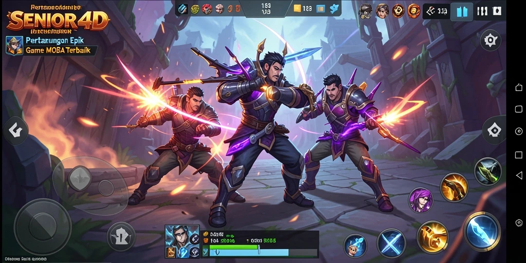 Tampilan gameplay SENIOR4D dengan pertarungan intens di arena.