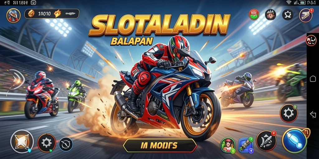 Tangkapan layar dari permainan balapan motor yang seru dan penuh aksi.